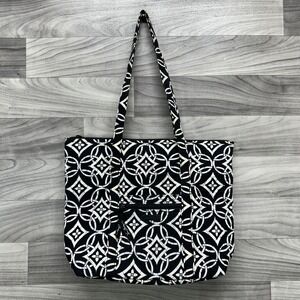 Vera Bradley Shoulder Tote Bag Women's Black White Concerto Pattern Zip Pockets